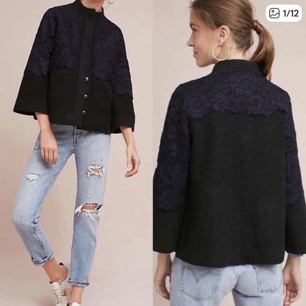 Field Flower Black and Navy Floral Jacket Size Medium